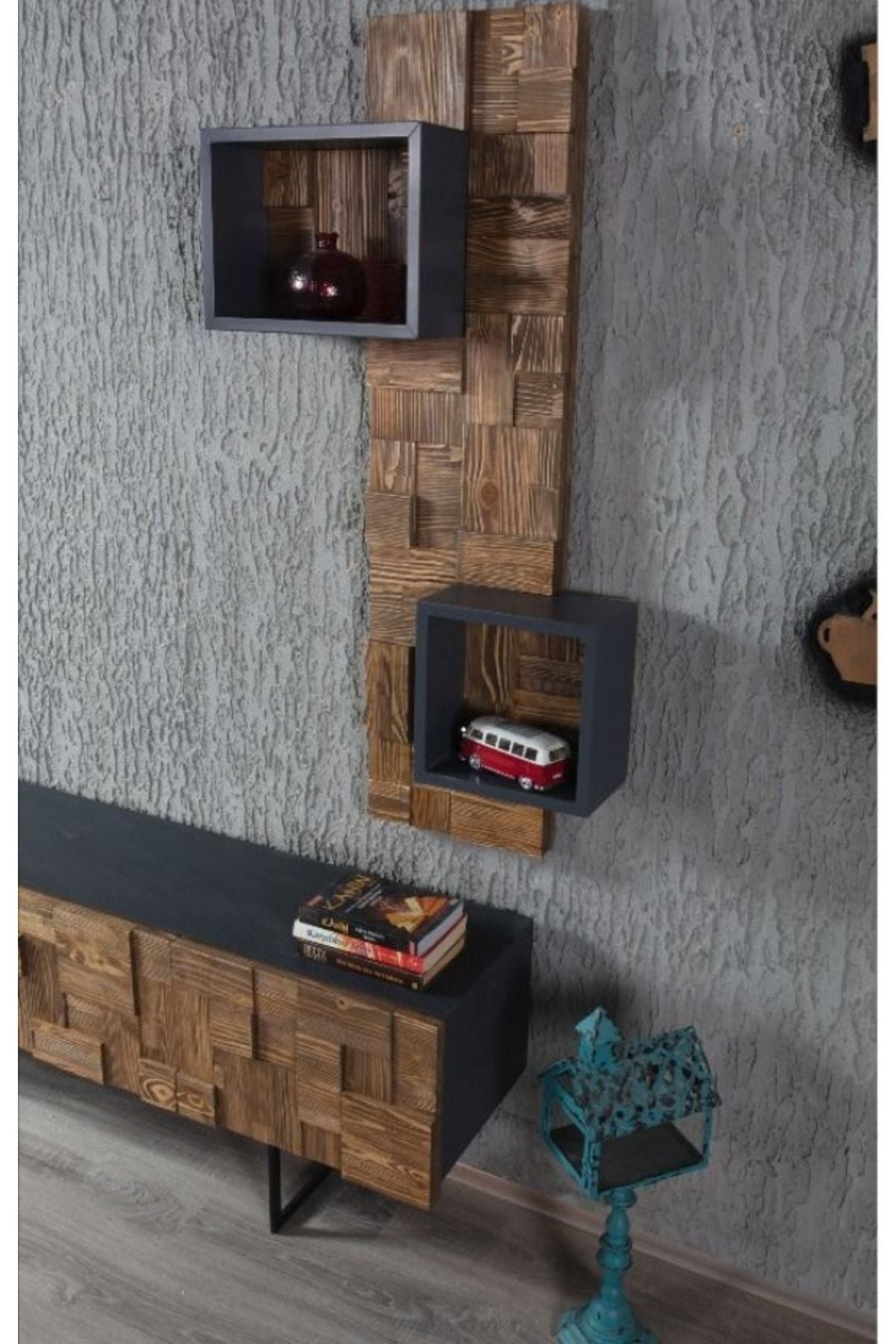 Puzzle 2 Parçalı Tv Ünitesi Doğal Ladin Ahşap