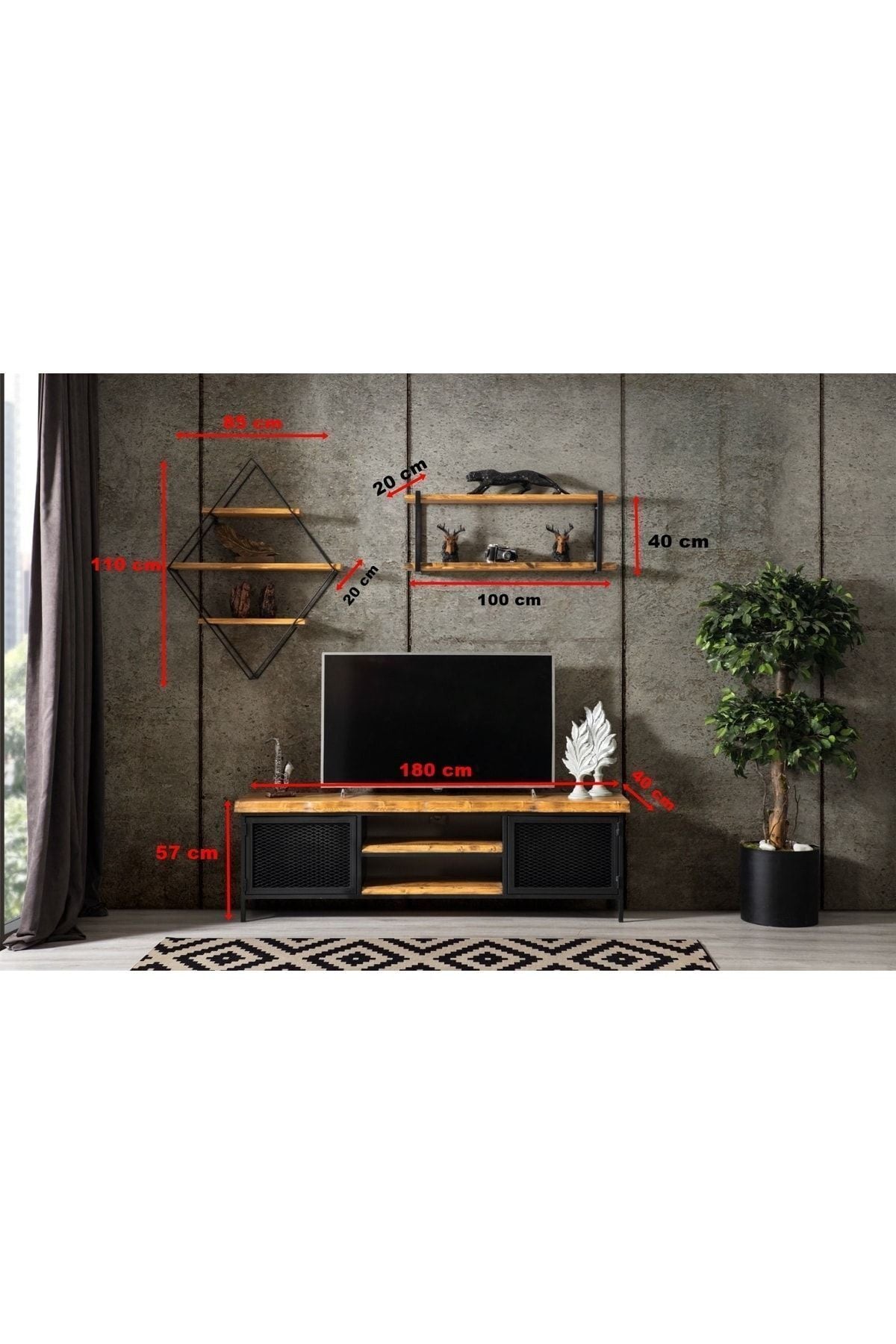 Stark 3 Piece TV Unit Natural Spruce Wood