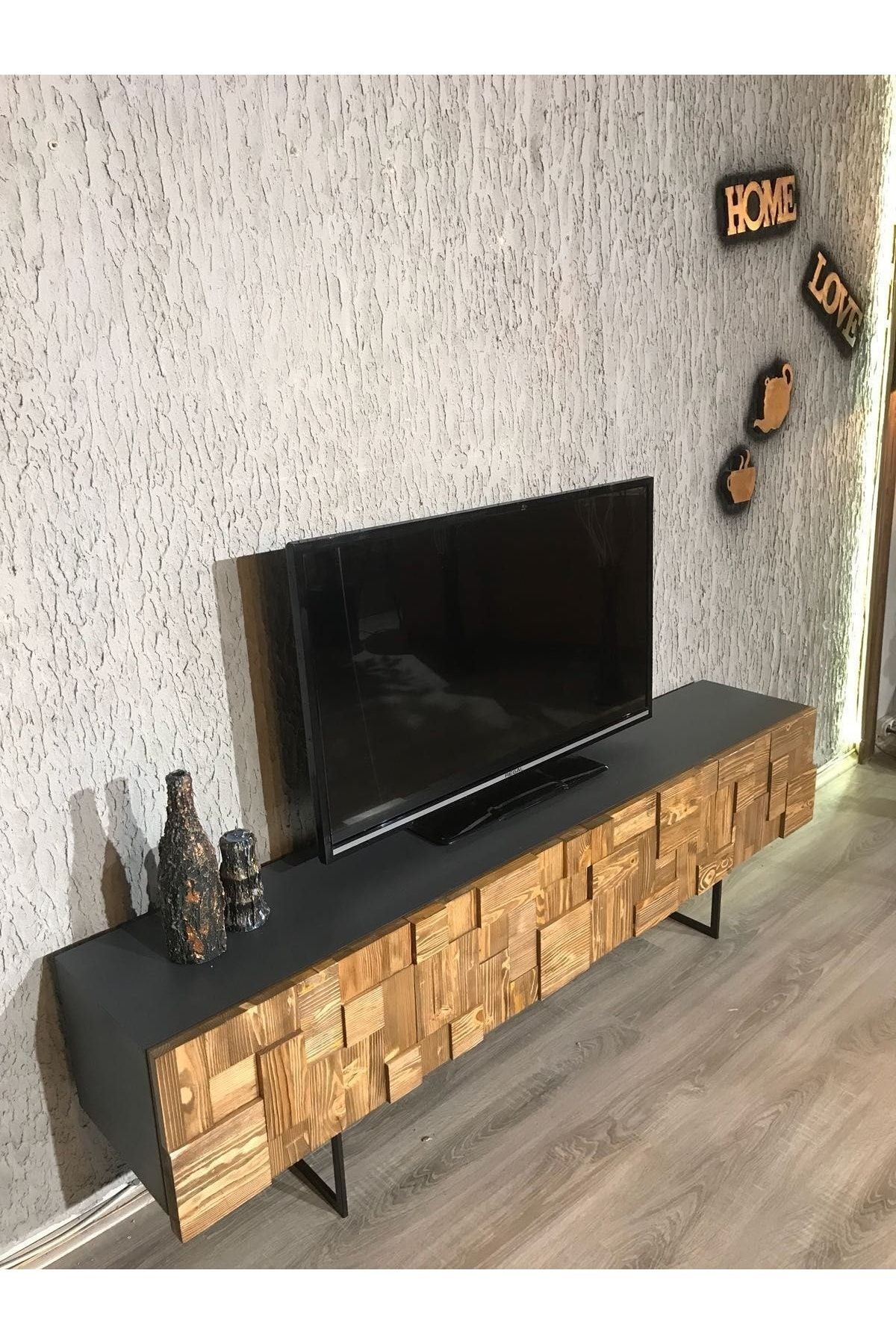 Puzzle 2 Parçalı Tv Ünitesi Doğal Ladin Ahşap