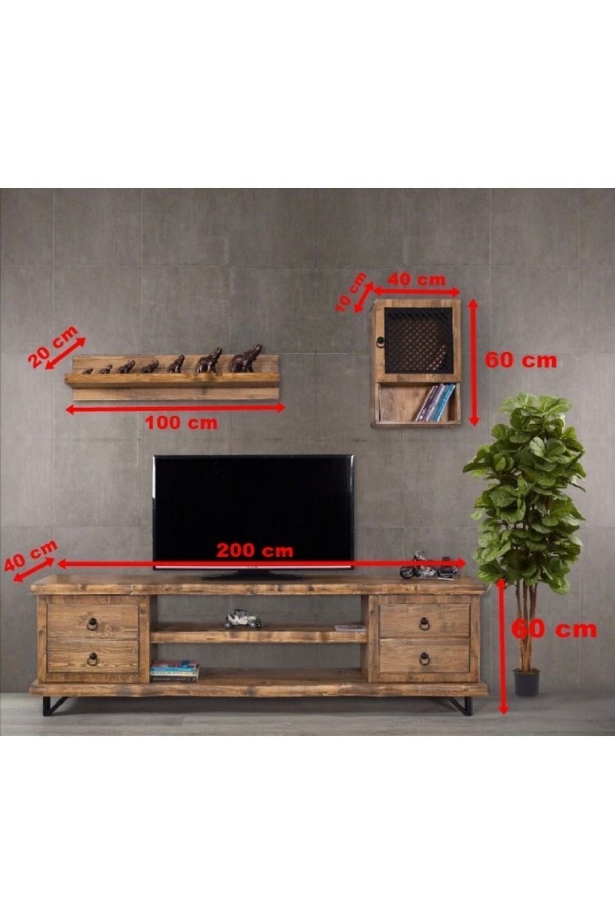 Pronto 3 Parçalı Tv Ünitesi Doğal Ladin Ahşap