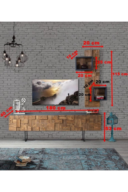 Puzzle 2 Parçalı Tv Ünitesi Doğal Ladin Ahşap