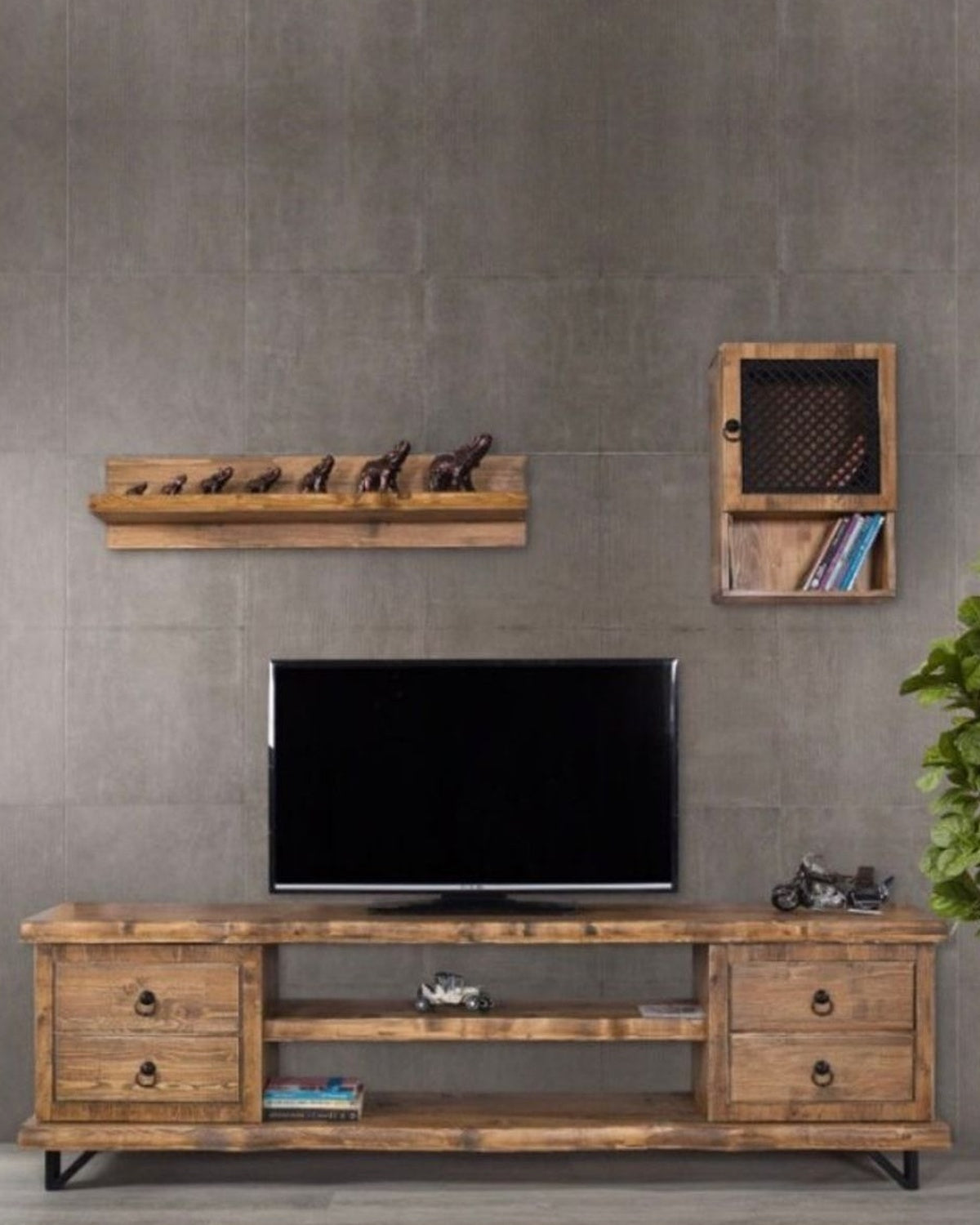 Pronto 3 Piece TV Unit Natural Spruce Wood