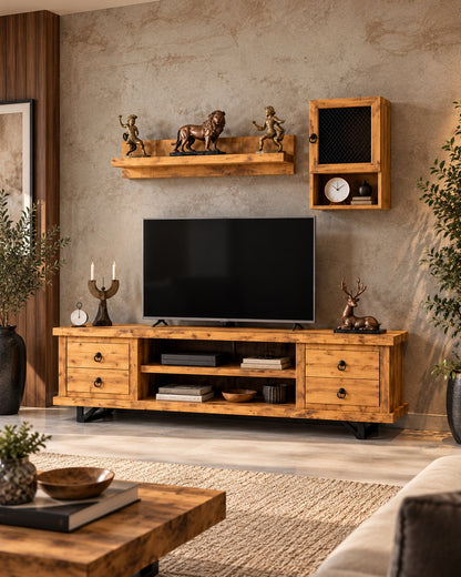 Pronto 3 Piece TV Unit Natural Spruce Wood