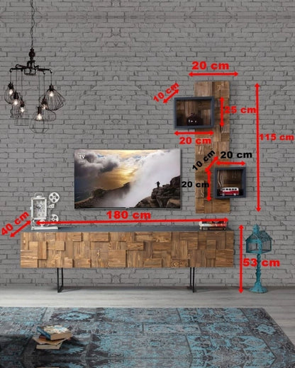 Puzzle 2 Parçalı Tv Ünitesi Doğal Ladin Ahşap