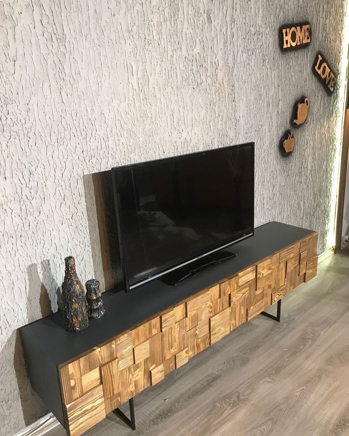 Puzzle 2 Parçalı Tv Ünitesi Doğal Ladin Ahşap