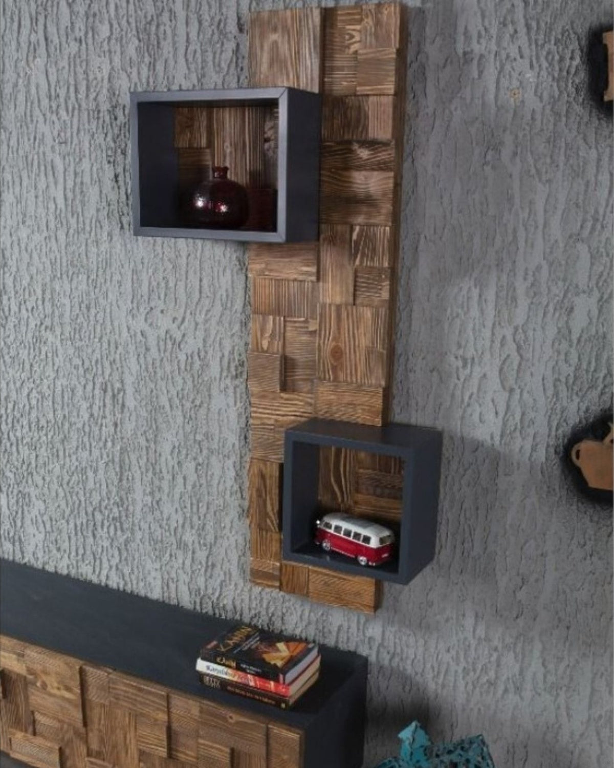 Puzzle 2 Parçalı Tv Ünitesi Doğal Ladin Ahşap
