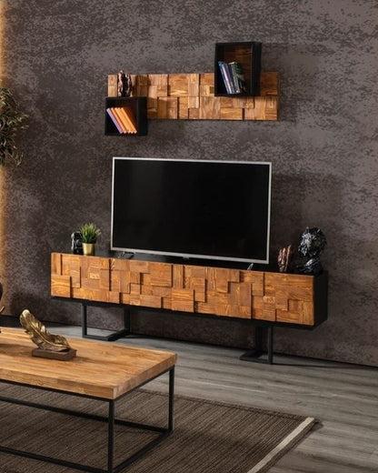 Puzzle 2 Parçalı Tv Ünitesi Doğal Ladin Ahşap